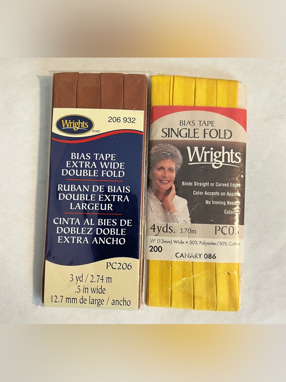 💥Vintage Unused Wrights Bias Tape Brown 3yds Canary Yellow 4yds